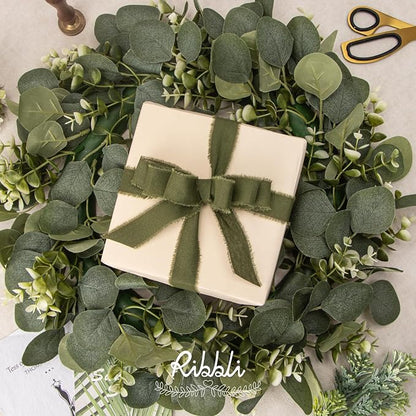Ribbli 3 Rolls Green Ribbon 1 Inch x 18 Yards Ivory Sage Moss Handmade Cotton - Image 5