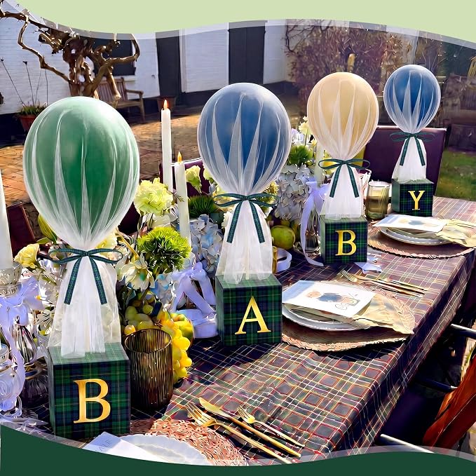 4 Set Green Blue Tartan Plaids Baby Shower Decoration Tartan Table Centerpieces - Image 4