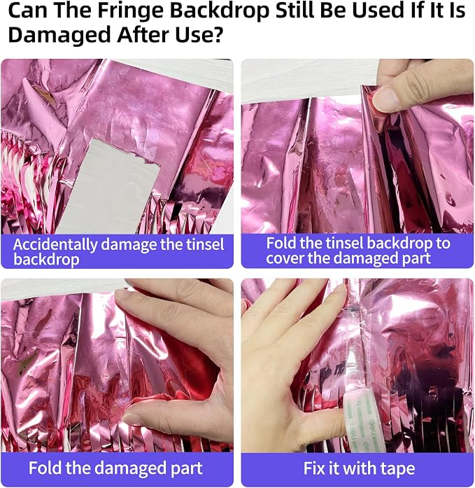 JINSUI Pink Fringe Backdrop 3.3x8.2ft, 2 Pack Foil Tinsel Curtains Decor | - Image 8