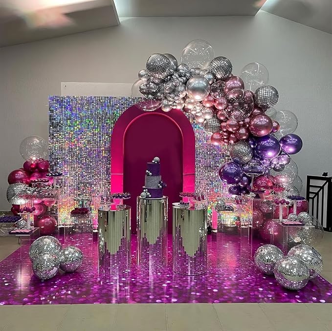 Pink and Purple Balloons, 12 Inch Metallic Pink Purple Black and Silver Balloons - Image 5