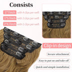KooKaStyle Clip in Synthetic Hair Extensions Long Wavy 4PCS Thick Hairpieces Brown with Multi - Tone Highlights Fiber Double Weft Natural Hair Extensions 20 Inch for Women