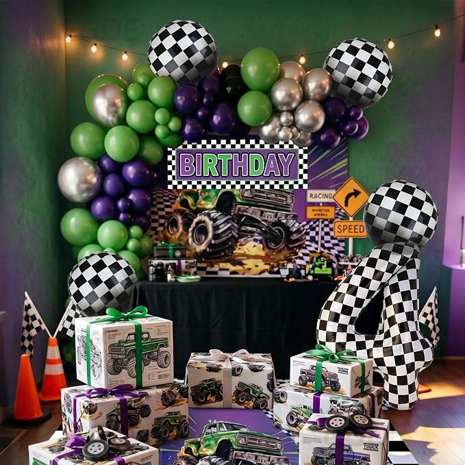 Monster Truck Birthday Party Theme 40 Inch Checkered Number Balloon 4 | - Image 5