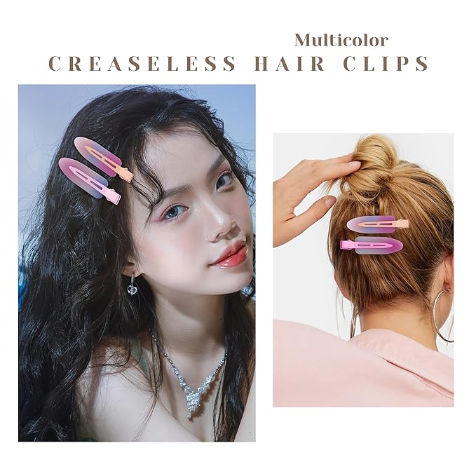 10 Pcs Creaseless No Crease No Bend Flat Hair Clips For Styling Non Slip Makeup Clips For Women Salon Hairstyle,Assorted Purple Pink