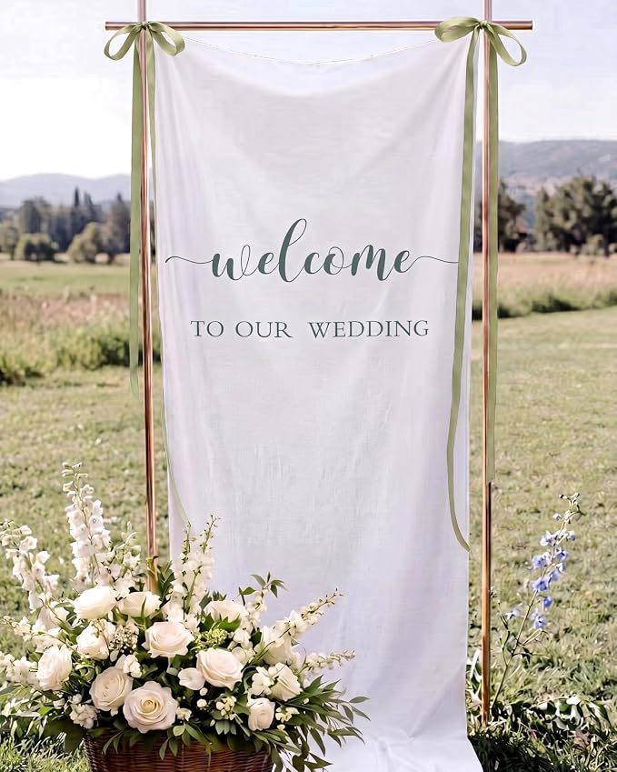 Tingjoo 27 × 78 Inch Welcome to Our Wedding Fabric Banner Long Wedding Party by Tingjoo