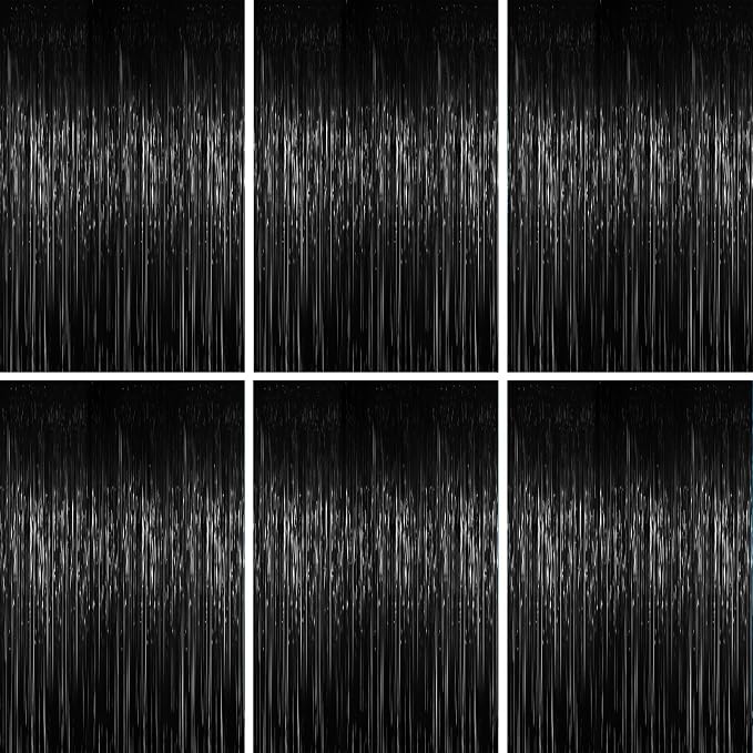 Voircoloria Black Foil Fringe Backdrop Curtains, Birthday Party Decorations by Voircoloria