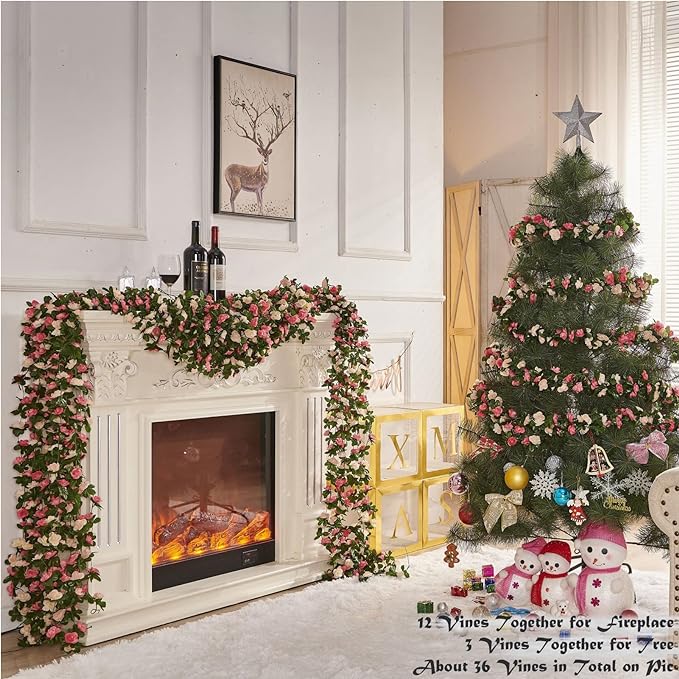 Artificial Flower Garland 6pcs 8.2ft Rose Vine Decor, Champagne Flower | - Image 4
