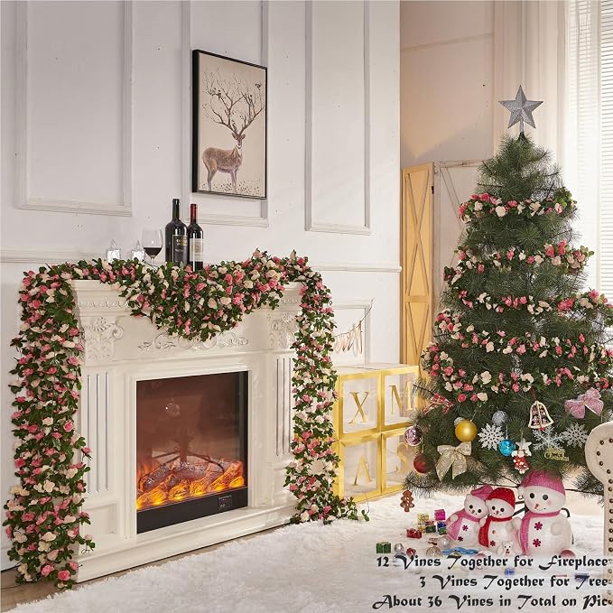Artificial Flower Garland 8pcs 8.2ft Rose Vine Decor, Champagne Flower | - Image 4