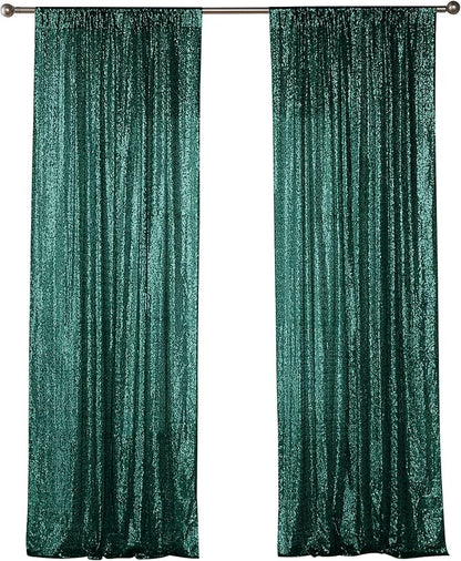 Sugargirl Dark Green Sequin Backdrop Curtain 2 Panels 2FTx8FT Glitter Dark - Image 9