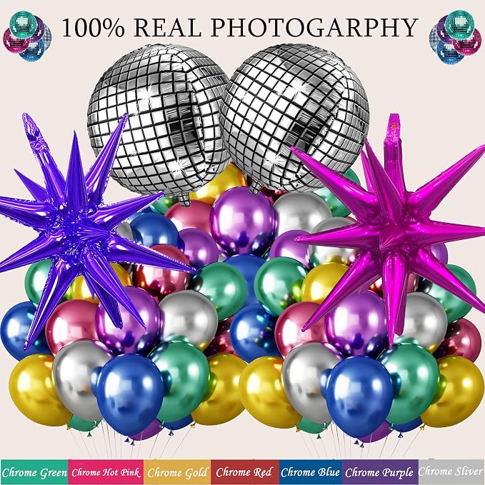 161pcs Shiny Chrome Balloon Garland Arch Kit Retro Disco Dance Party Decorations - Image 3