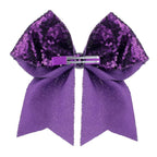 Large Glitter Cheer Bows Clips, Jumbo Big 7 Inch Cheerleading Sequin Hair Bow Hair Accessories for Teens Girls Football Sports Cheerleader Outfit Uniform (Dark Purple)