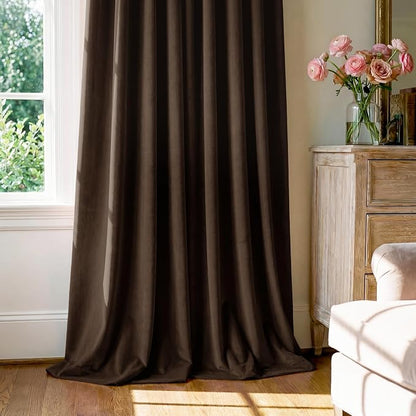 Brown Velvet Curtains Blackout for Living Room, W52 x L108, 2 Panels | 300GSM - Image 7