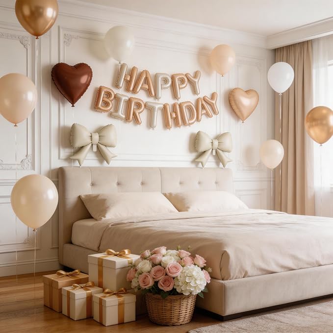 29PC Heart Bow Cream Happy Birthday Balloon Banner, 16Inch 3D Aluminum Letter - Image 3