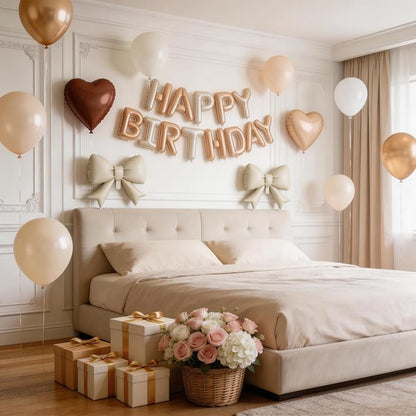 29PC Heart Bow Cream Happy Birthday Balloon Banner, 16Inch 3D Aluminum Letter - Image 3