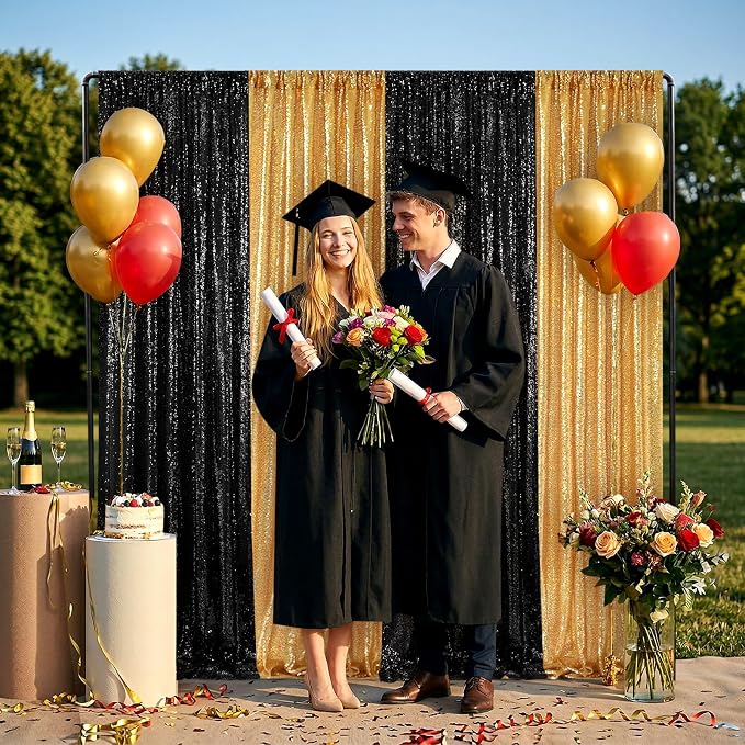 Black Sequin Backdrop Curtains-1 Panel 5FTx8FT Black Backdrop - Image 4