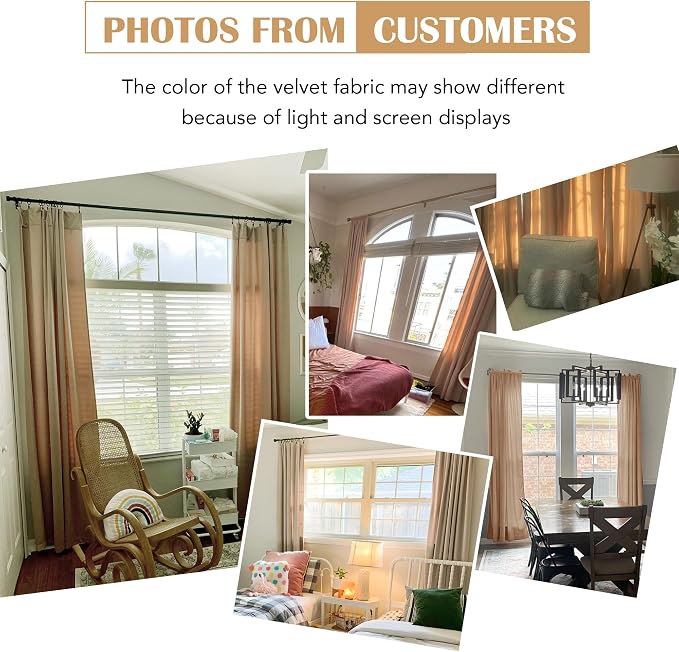 Beauoop Beige Velvet Curtains for Bedroom Living Room 52x84 2 Panels | Soft - Image 6