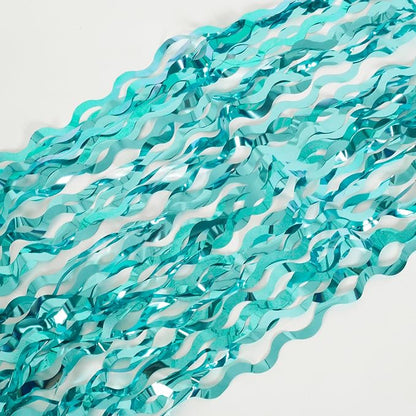 4 Pack 3.3 ft x 6.6 ft Wavy Aqua Teal Blue Tinsel Foil Fringe Curtains Backdrop - Image 8