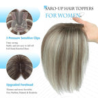 SARO-UP Hair Toppers for Women Real Human Hair Toppers for Women with Thinning Hair pieces with No Bangs 3 * 4Inch Hand-Tied Invisible Upgrade Swiss Base 10Inch Topper (4T6/613#)