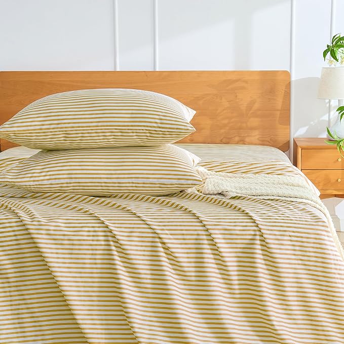 JELLYMONI 100% Cotton Striped Standard Pillowcases Set, 2 Pack White and mustard Yellow Stripes Pillow Covers with Envelope Closure(Pillows are not Included)