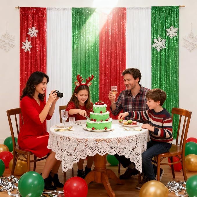 Red Curtains Birthday Sequin Backdrop, 3 Pack 2ft x 8ft Party Background | - Image 6