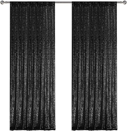 2×8FT-2PCS Black Sequin Backdrop Curtains Panels, Photography Backdrop Glitter - Image 8