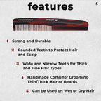 #5 Handmade Wide Narrow Tooth Comb Tortoise Havana Acetate Thick Coarse Curly Thin Fine Straight Hair Detangling Parting Grooming Teasing Styling Hairdresser Barber Hairdressing Wet Dry Pocket