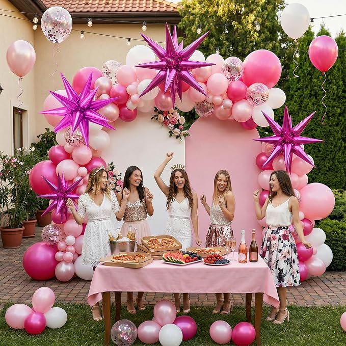22/27 Inch Hot Pink Star Balloons, Hot Pink Star Shaped Foil Balloons, Cone - Image 7