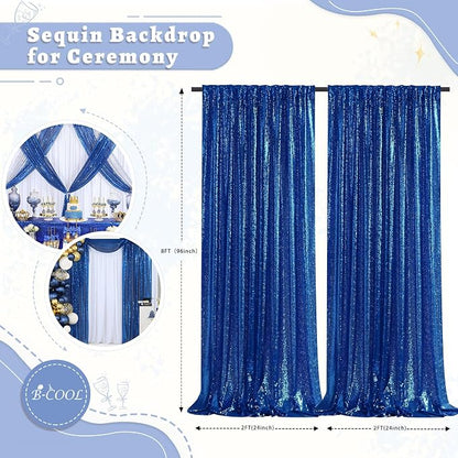 Royal Blue Sequin Backdrop Curtains Party Glitter Drapes 2 Pcs 2FTx8FT | - Image 5