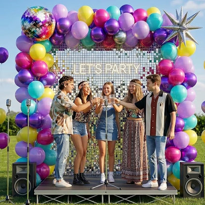 Pink Blue Purple Balloon, 12 Inch Hot Pink Metallic Purple Teal Yellow Balloons - Image 8