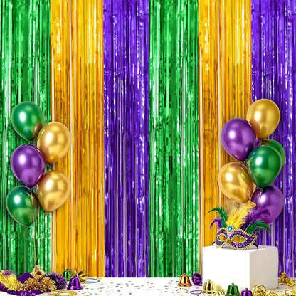 jijAcraft Purple Gold Green Tinsel Foil Fringe Curtain, 2 Pack 3.2x6.5 Feet - Image 6
