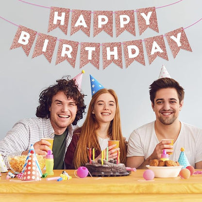 Hooqict Rose Gold Happy Birthday Banner Sign - Image 6