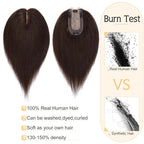 SEGO Human Hair Toppers for Women With Thinning Hair, 7 * 13CM Silk Base 100% Real Human Hair Clip in Top Wiglet Hairpieces -6 Inch No Bangs Dark Brown