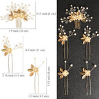 Wedding Hair Pins - Elegant Pearl Leaf Crystal Hair Accessories for Bridal Women (Gold)