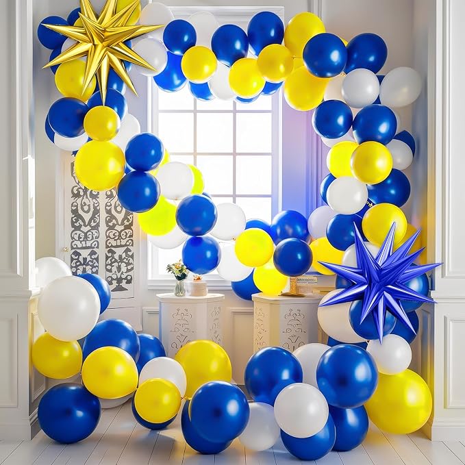 Blue Yellow Balloon Arch Kit, Royal Blue and Yellow White Balloons Garland Kit - Image 8