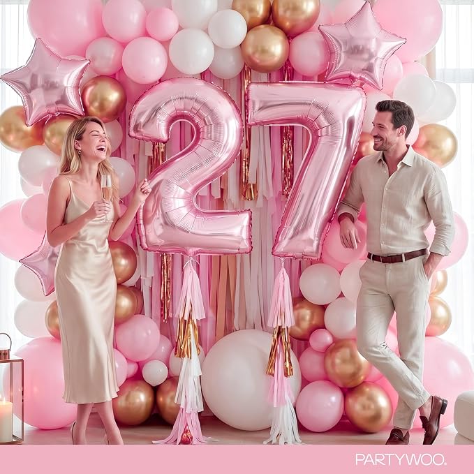 PartyWoo Number Balloons 40 Inch Pink Number 7 Kit 25pcs - Image 4