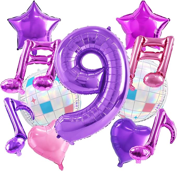 TONIFUL Girl‘s 9th Purple Pink Music Themed Birthday Decorations | 40 Inch by TONIFUL