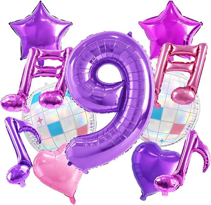 TONIFUL Girl‘s 9th Purple Pink Music Themed Birthday Decorations | 40 Inch by TONIFUL