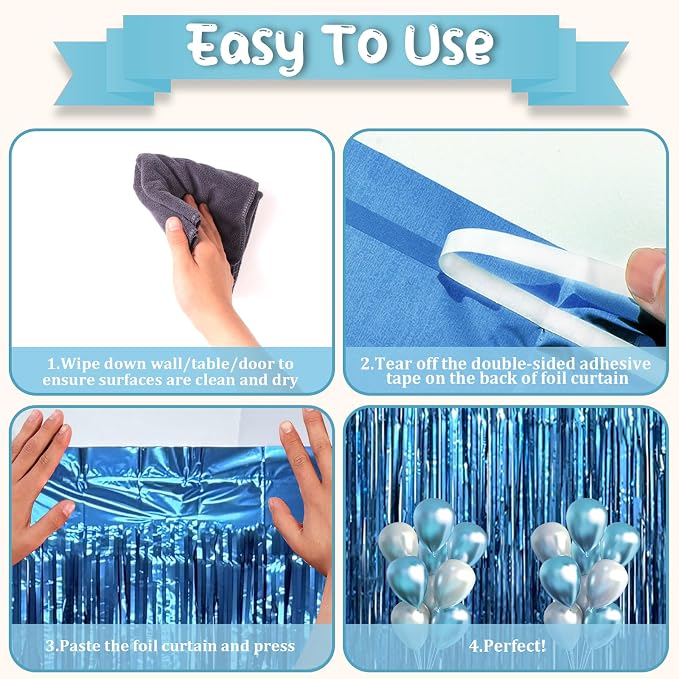 Voircoloria Retro Blue Foil Fringe Backdrop Curtains, Birthday Party Decorations - Image 3
