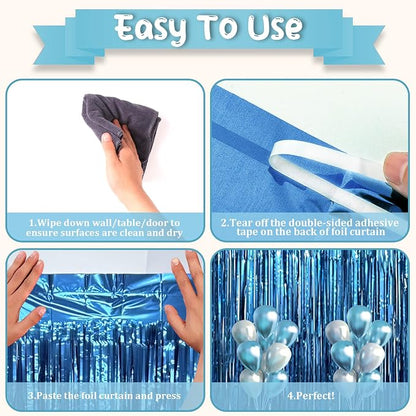 Voircoloria Retro Blue Foil Fringe Backdrop Curtains, Birthday Party Decorations - Image 3