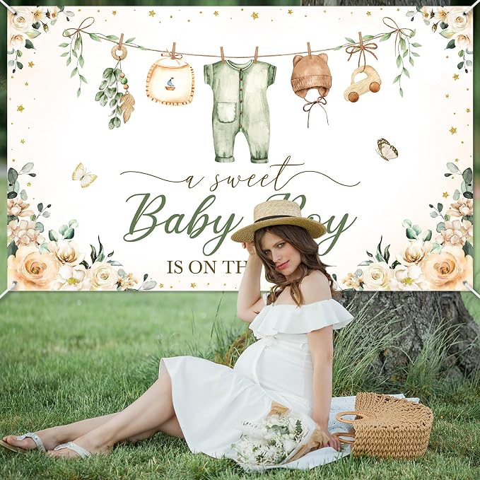 Mocsicka Baby Shower Backdrop Banner Cute Clothes Baby Shower Background a - Image 7