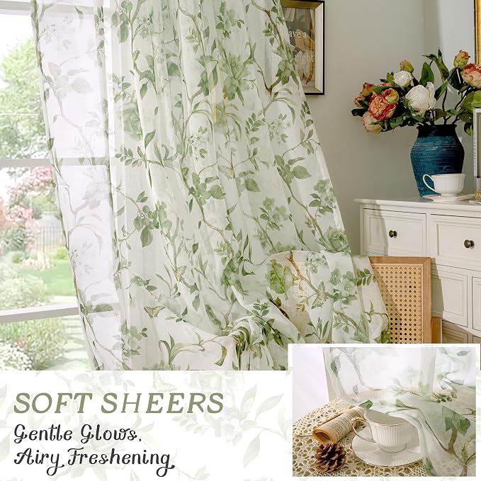 Sage Green Curtains Sheer 36 Inch Length 2 Panels Set, Short Semi Sheer Light - Image 6