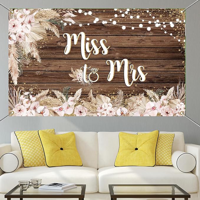 Mocsicka Miss to Mrs Banner Backdrop Boho Bridal Shower Backdrop Decorations - Image 6