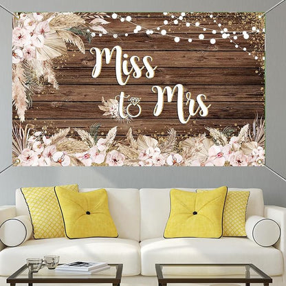 Mocsicka Miss to Mrs Banner Backdrop Boho Bridal Shower Backdrop Decorations - Image 6