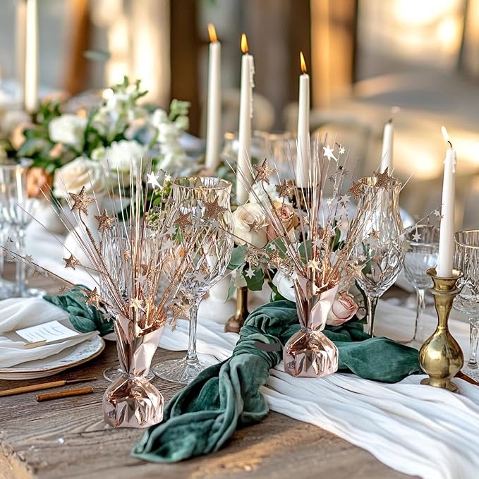 12 Pack Metallic Rose Gold Foil Spray Centerpieces Stars Brust Table - Image 6