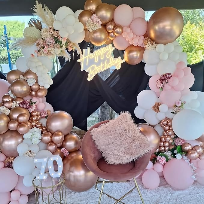 135pcs Chrome Gold Rose Gold White and Confitti Balloons Different Sizes 18" - Image 6