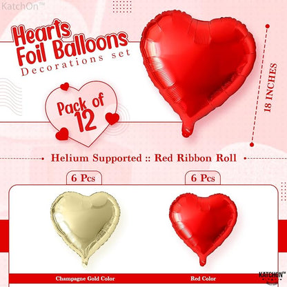 KatchOn Red and Gold Heart Balloons 18 Inch, Foil/Mylar | Helium Supported - Image 2