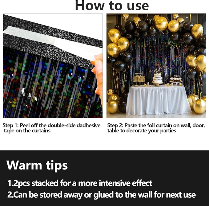 4 Packs Black Foil Fringe Curtain, Glitter Metallic Tinsel Backdrop - Image 8