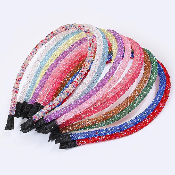 XIMA Crystal Glitter Headbands for Women and Girls, Multi-Color Fashion Hair Accessories, Non-Slip Design Pack of 12