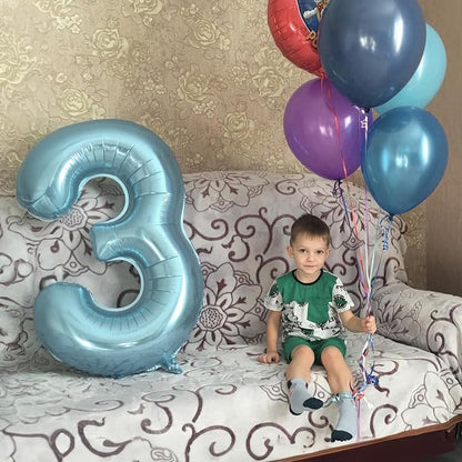 40 Inch Pastel Blue Number 0 Balloons, Giant Self Inflating Foil Number Balloon - Image 3