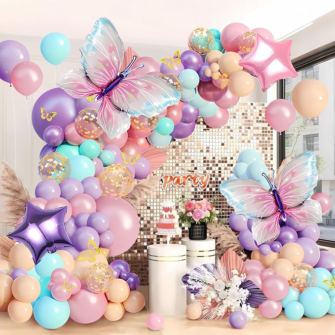 Pink and Purple Butterfly Balloon Arch Garland Kit, Big Butterfly Decorations by Berchaoki