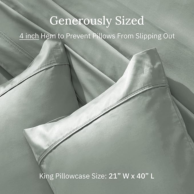 California Design Den King Size Pillowcase Set - 400 Thread Count, 100% Cotton Sateen, Set of 2 Pillow Covers, Soft and Breathable - Sage Green